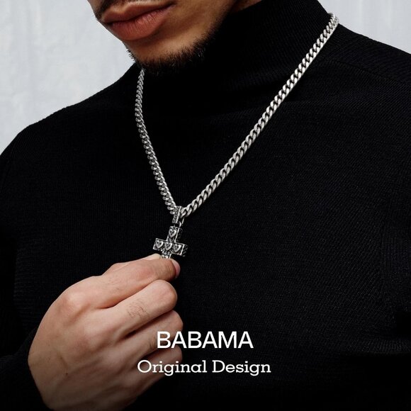 Men's Silver Plated 20.5" Stainless Steel Cuban Link Chain Cross Pendant - Picture 5 of 7